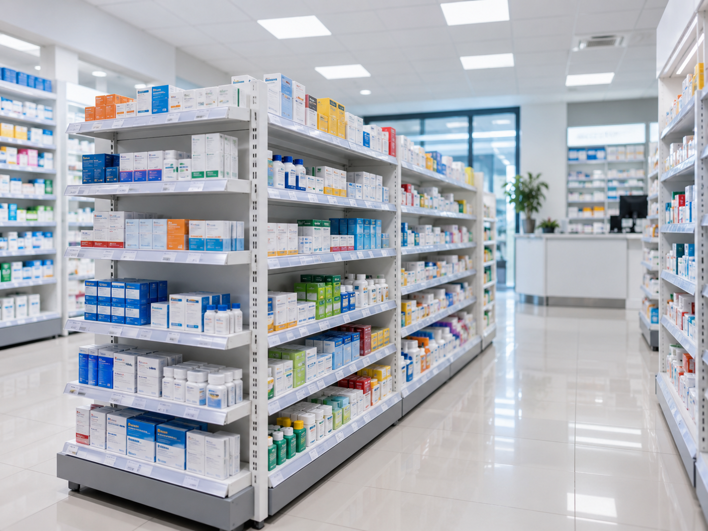 Estanterías modernas de medicamentos
